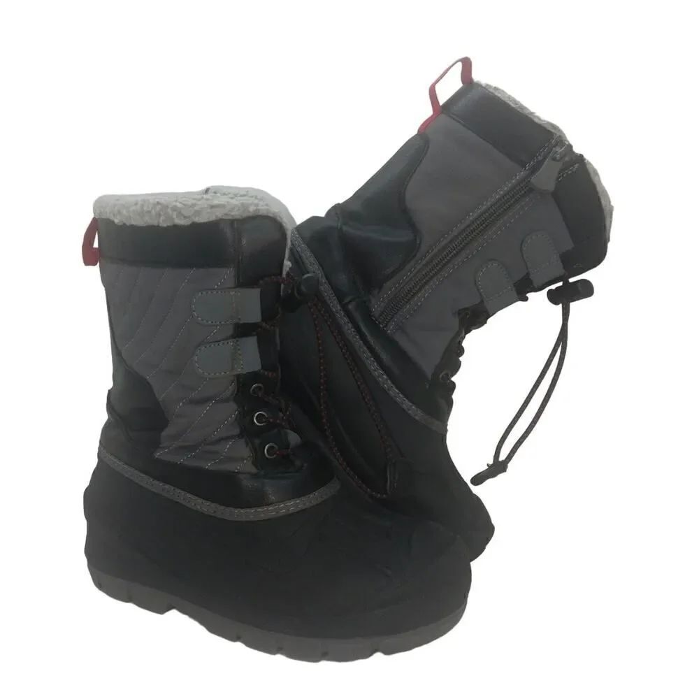 Cat & Jack Boys Pre-owned Thermolite Insulated w/Zippers Gray/Black Boots- sz. 1